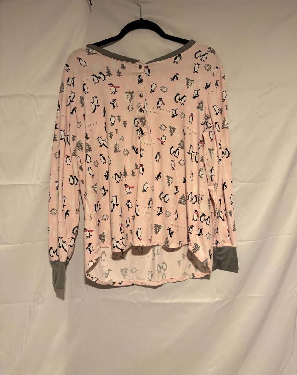 Secret Treasures Pajama Top Size XL/XG (16-18) Pink Penguin Print Henley